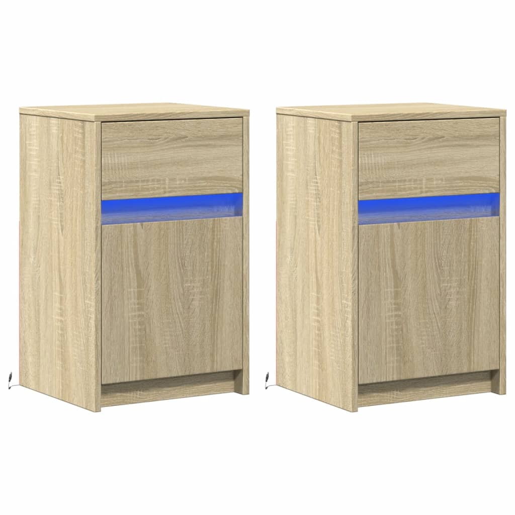 Bedside Cabinets with LED Lights 2 pcs Sonoma Oak Engineered Wood