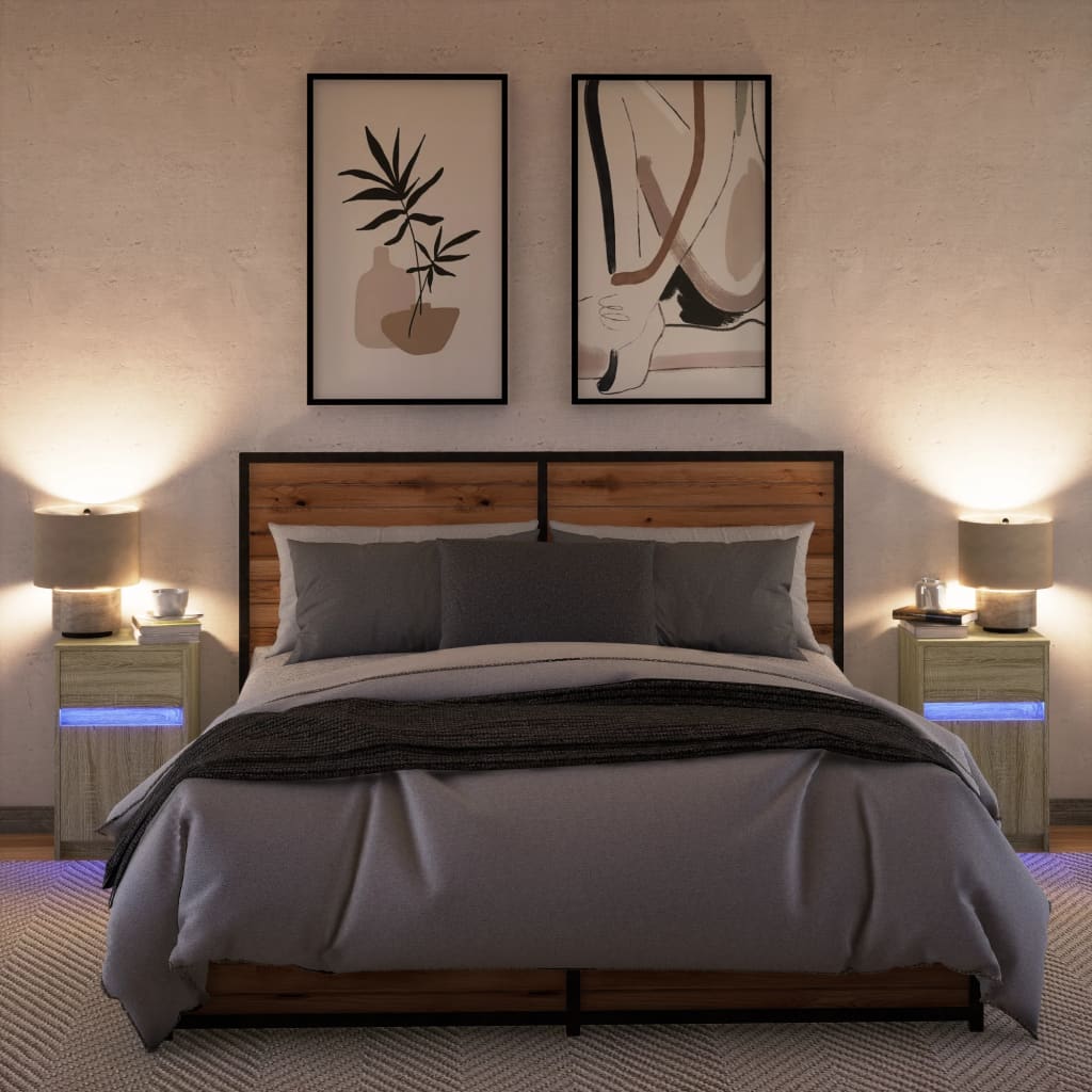 Bedside Cabinets with LED Lights 2 pcs Sonoma Oak Engineered Wood