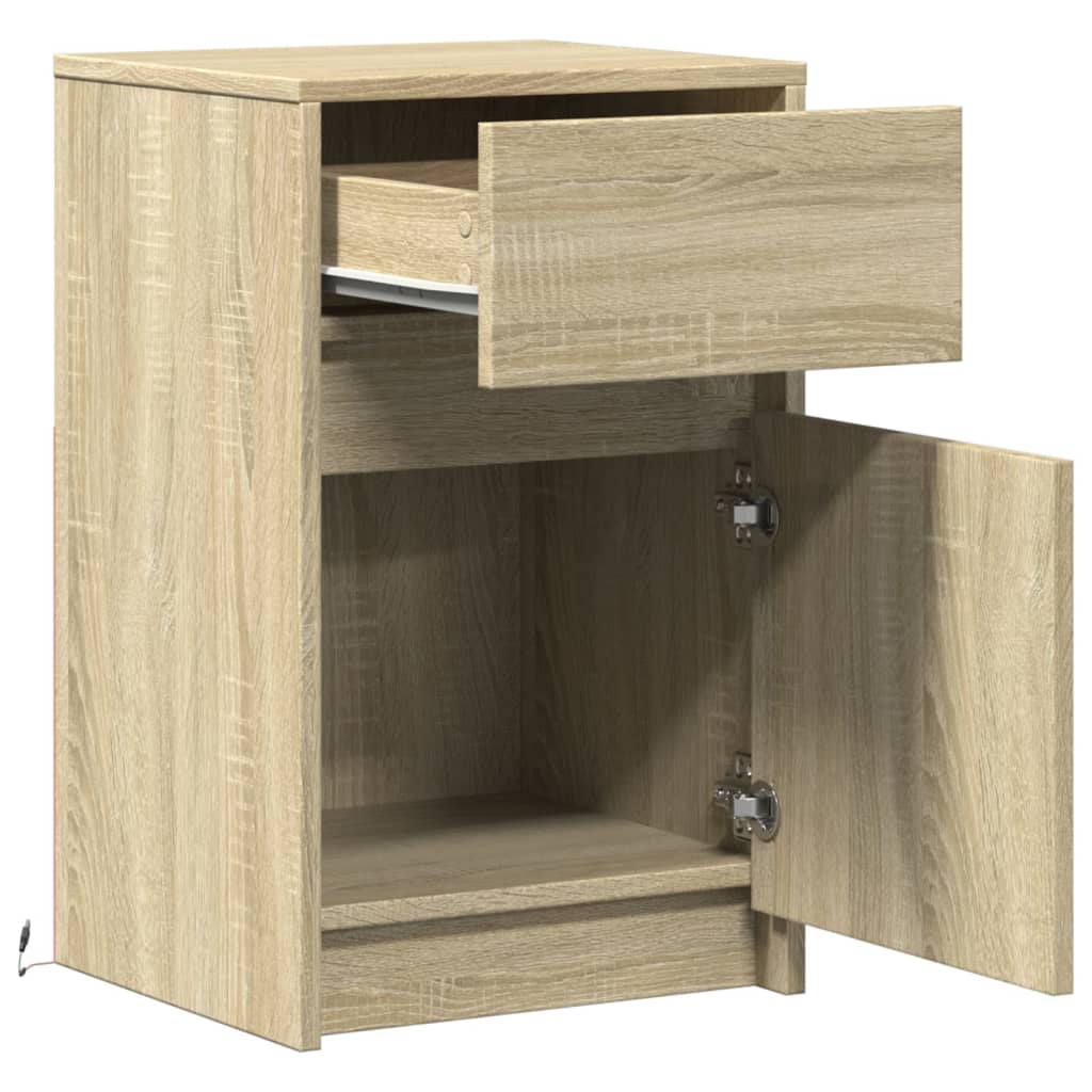 Bedside Cabinets with LED Lights 2 pcs Sonoma Oak Engineered Wood