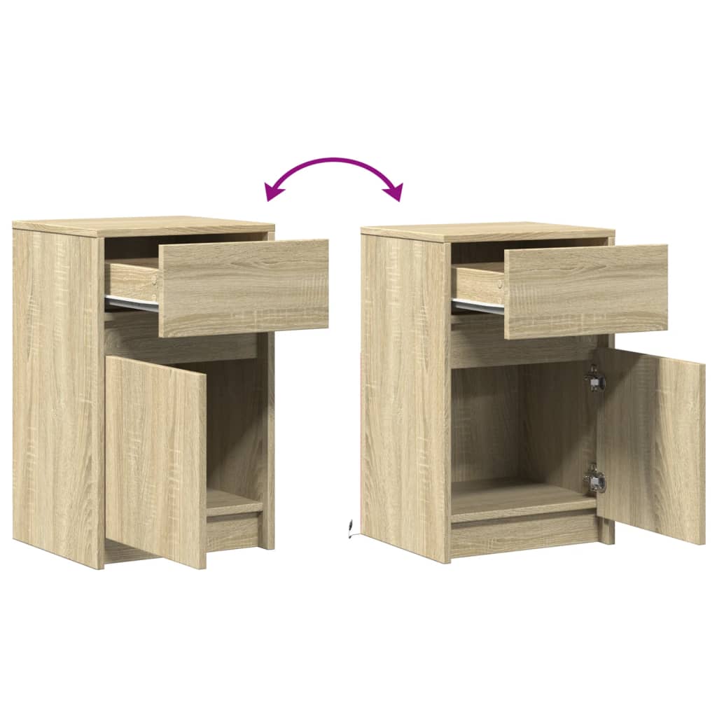 Bedside Cabinets with LED Lights 2 pcs Sonoma Oak Engineered Wood