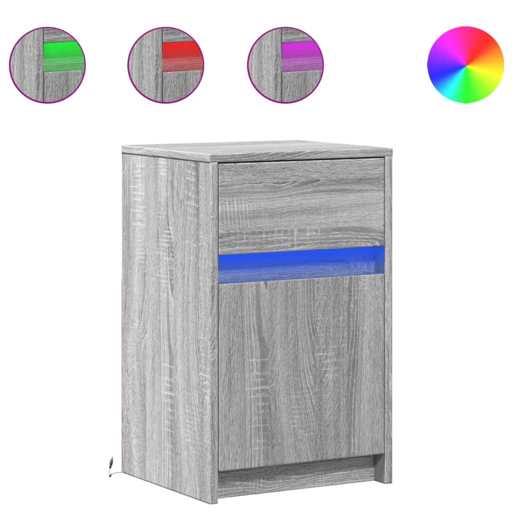 Bedside Cabinets with LED Lights 2 pcs Grey Sonoma Engineered Wood