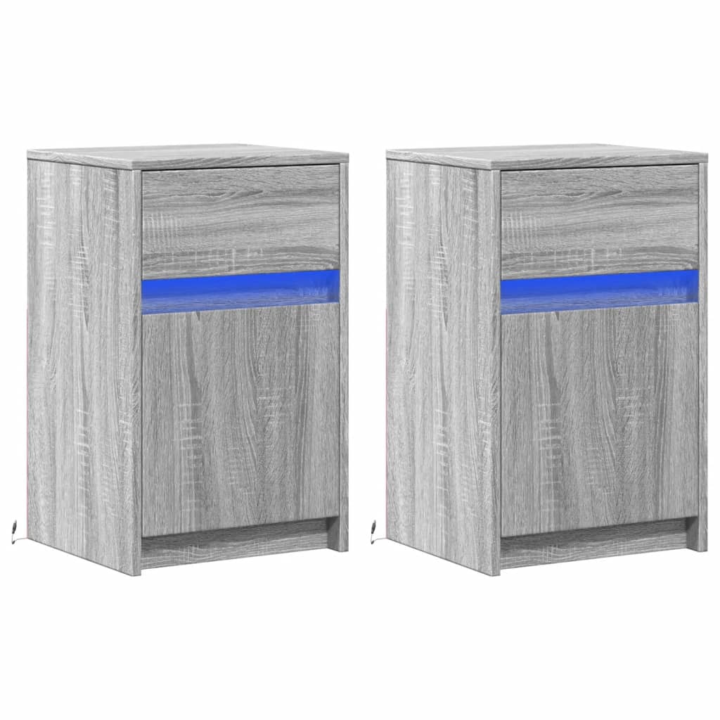 Bedside Cabinets with LED Lights 2 pcs Grey Sonoma Engineered Wood