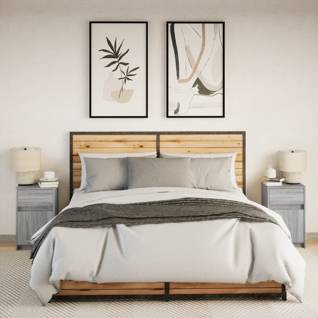 Bedside Cabinets with LED Lights 2 pcs Grey Sonoma Engineered Wood