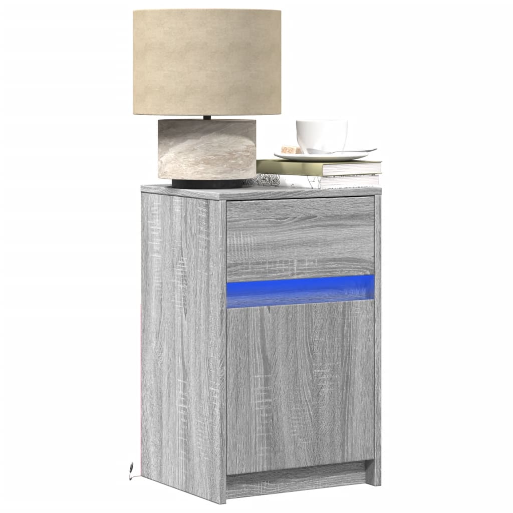 Bedside Cabinets with LED Lights 2 pcs Grey Sonoma Engineered Wood
