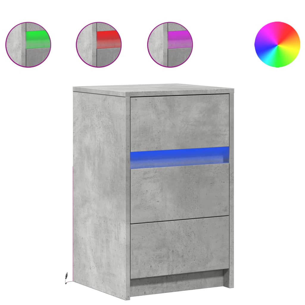 Bedside Cabinet with LED Lights Concrete Grey Engineered Wood