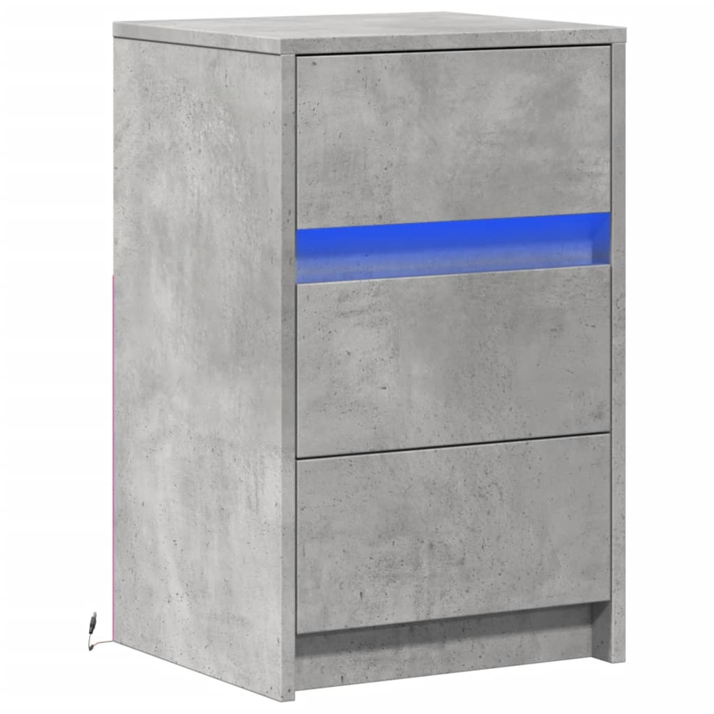 Bedside Cabinet with LED Lights Concrete Grey Engineered Wood