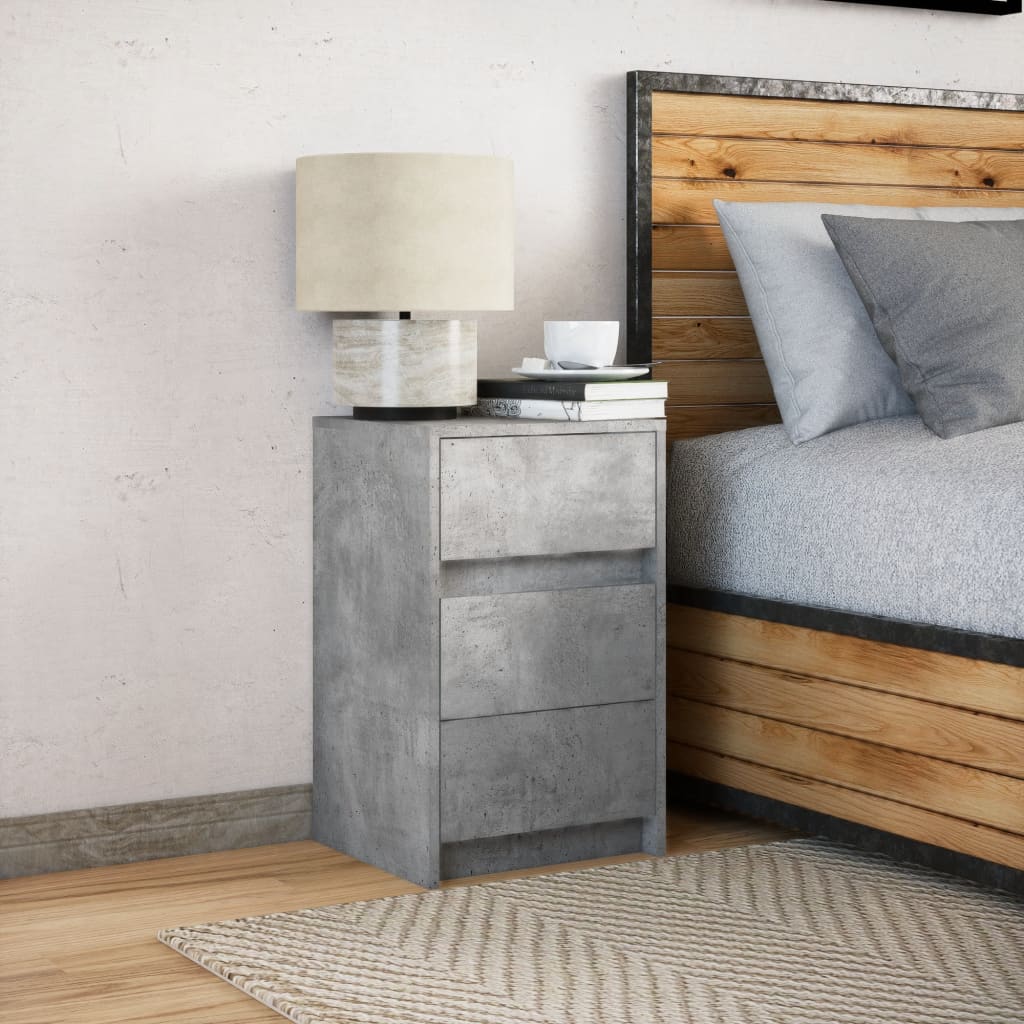 Bedside Cabinet with LED Lights Concrete Grey Engineered Wood