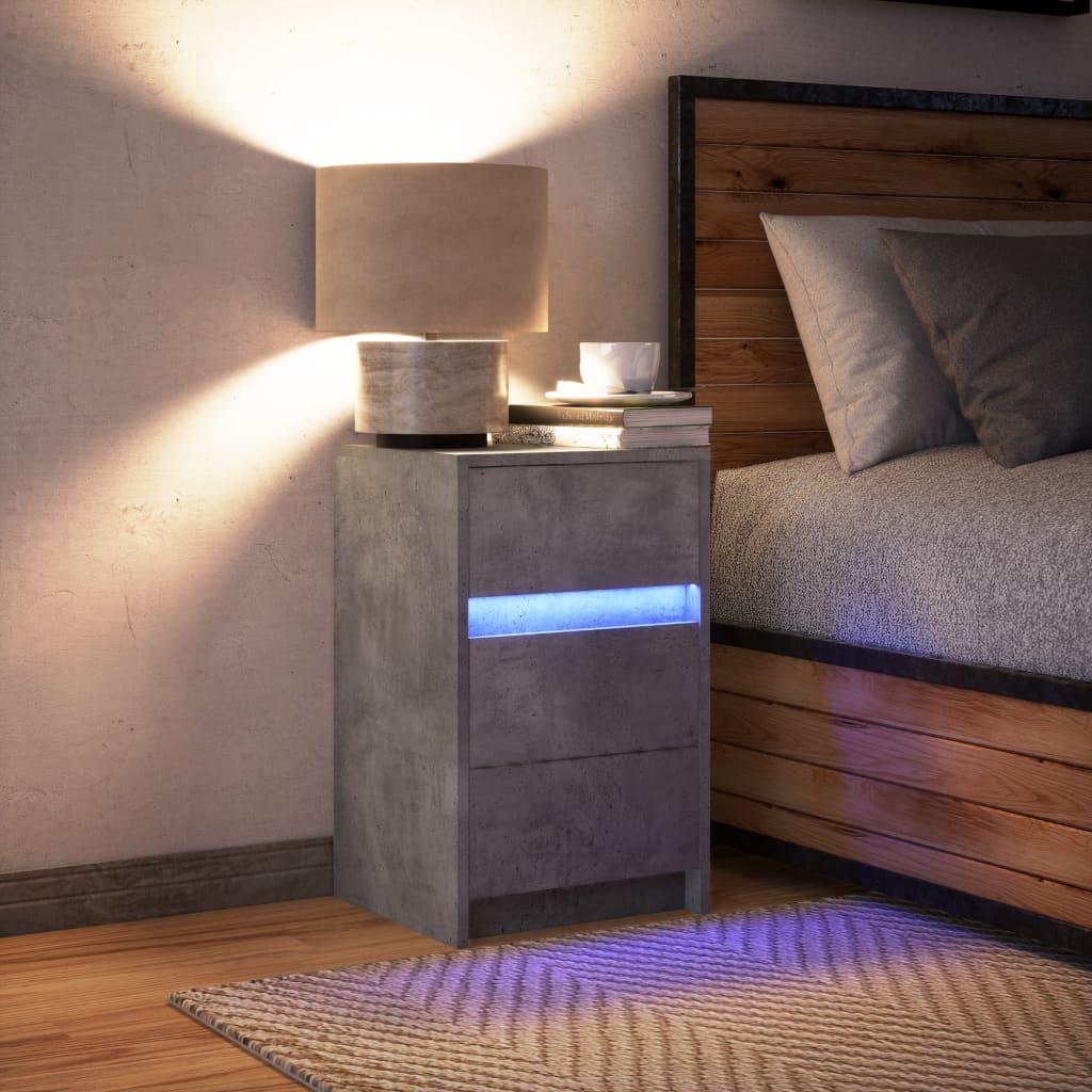 Bedside Cabinet with LED Lights Concrete Grey Engineered Wood