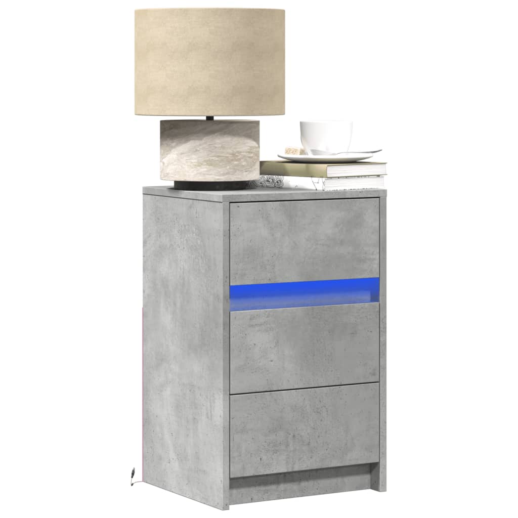 Bedside Cabinet with LED Lights Concrete Grey Engineered Wood