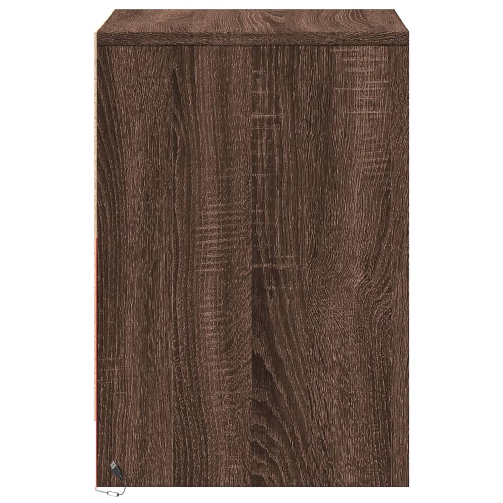Bedside Cabinet with LED Lights Brown Oak Engineered Wood
