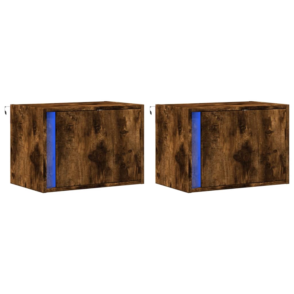 Wall-mounted Bedside Cabinets with LED Lights 2 pcs Smoked Oak