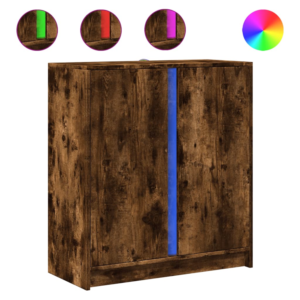 Sideboard with LED Smoked Oak 77x34x85 cm Engineered Wood