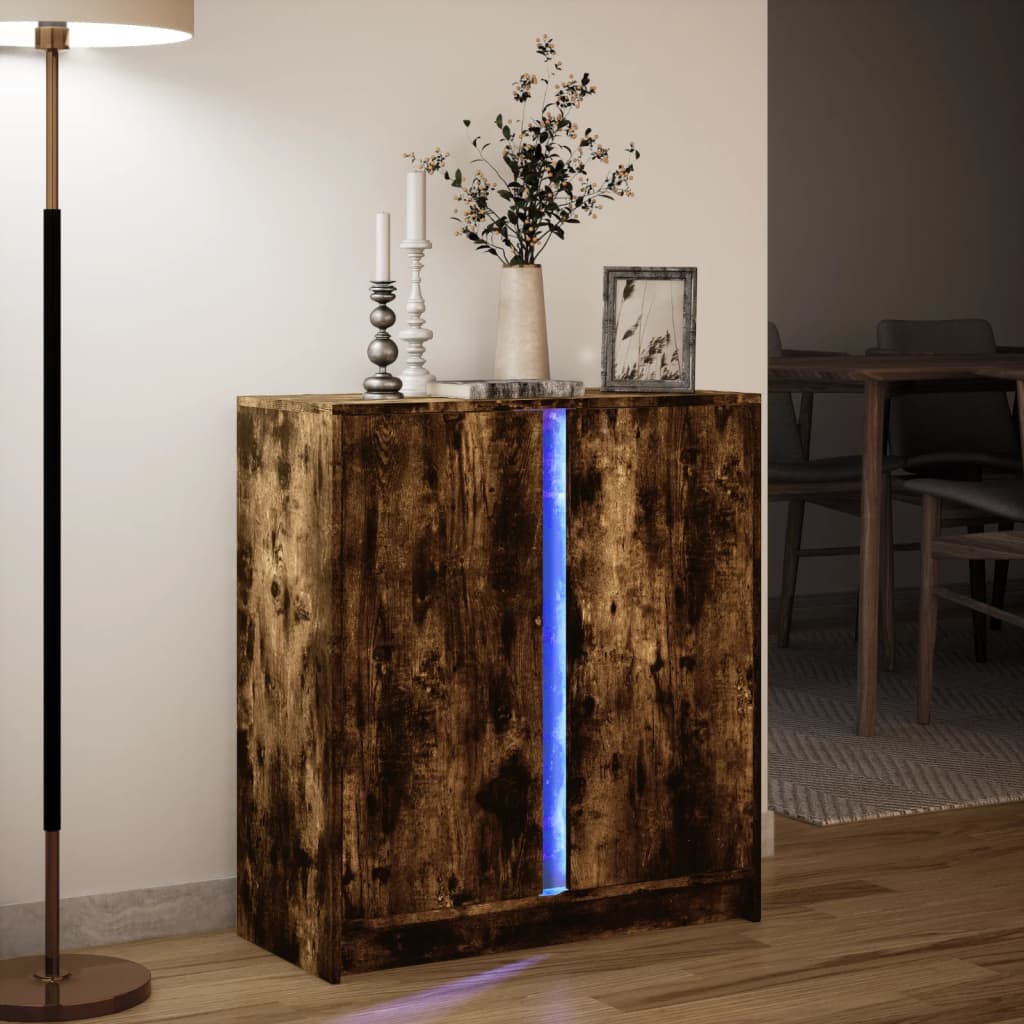 Sideboard with LED Smoked Oak 77x34x85 cm Engineered Wood
