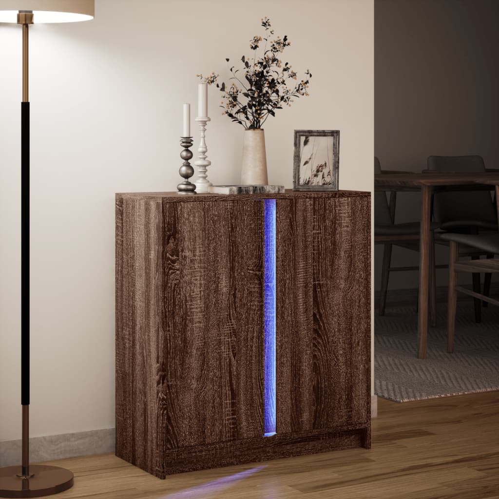 Sideboard with LED Brown Oak 77x34x85 cm Engineered Wood