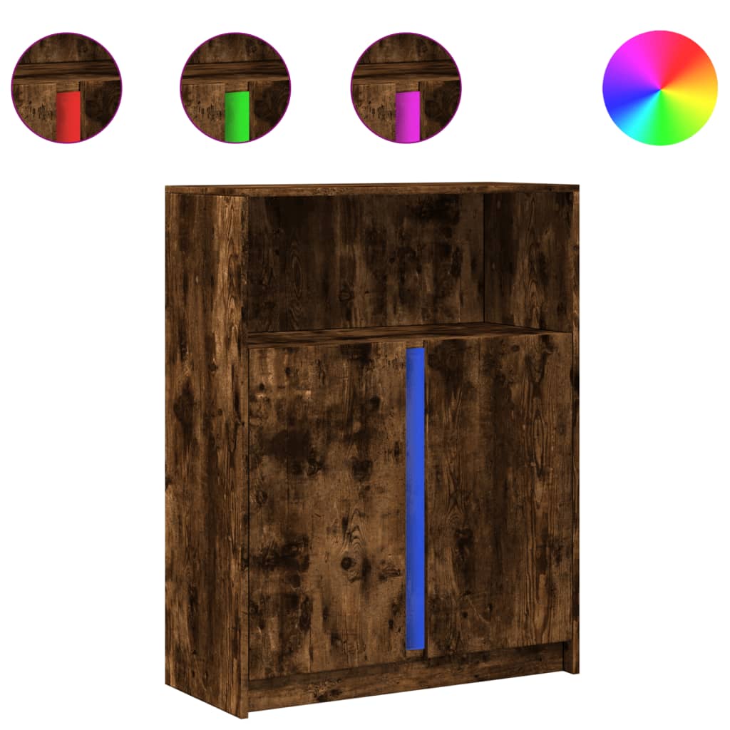 Sideboard with LED Smoked Oak 77x34x100 cm Engineered Wood