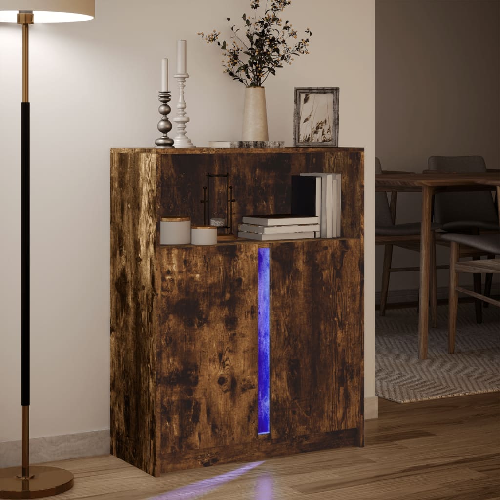 Sideboard with LED Smoked Oak 77x34x100 cm Engineered Wood