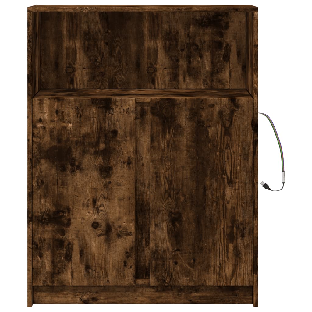 Sideboard with LED Smoked Oak 77x34x100 cm Engineered Wood