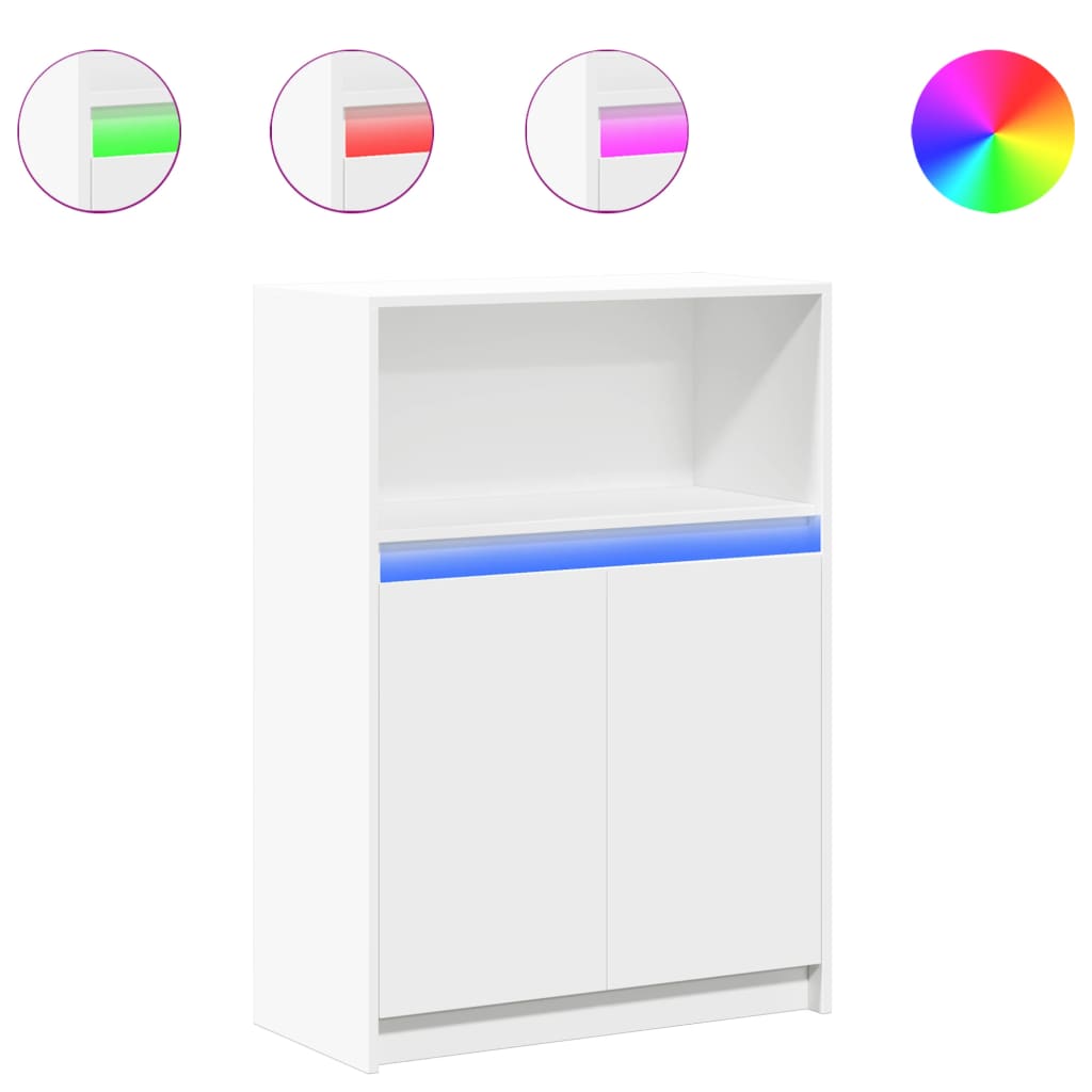 Sideboard with LED White 72x34x100 cm Engineered Wood