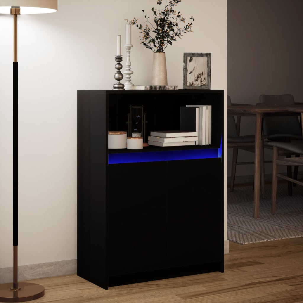 Sideboard with LED Black 72x34x100 cm Engineered Wood