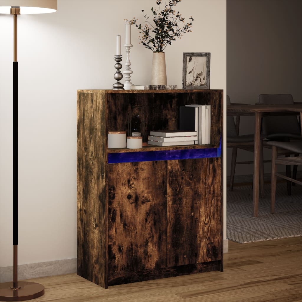 Sideboard with LED Smoked Oak 72x34x100 cm Engineered Wood