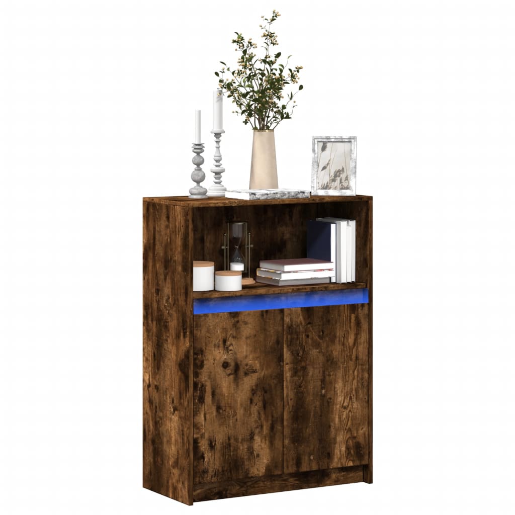 Sideboard with LED Smoked Oak 72x34x100 cm Engineered Wood