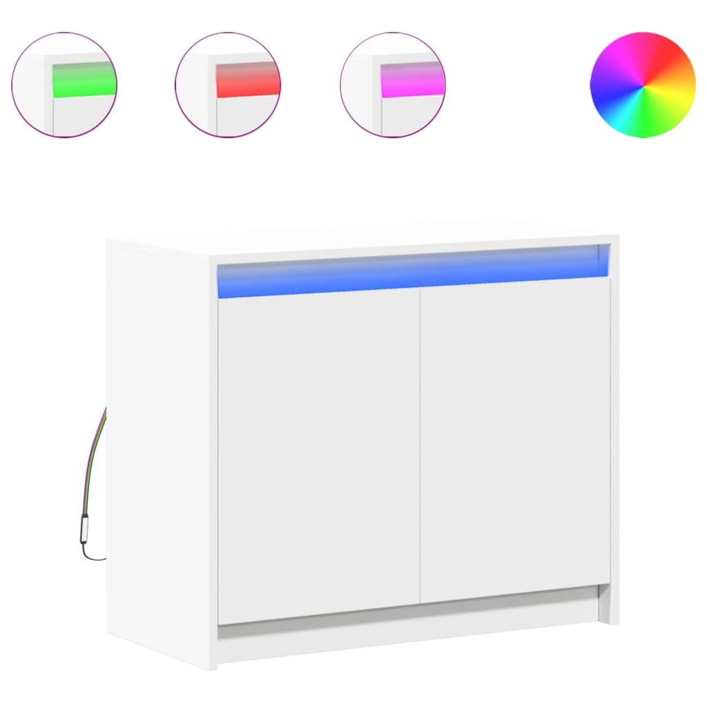 Sideboard with LED White 72x34x61 cm Engineered Wood