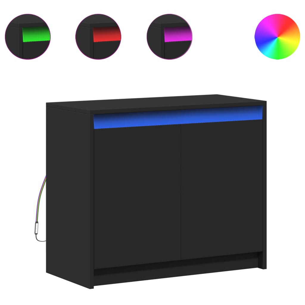 Sideboard with LED Black 72x34x61 cm Engineered Wood