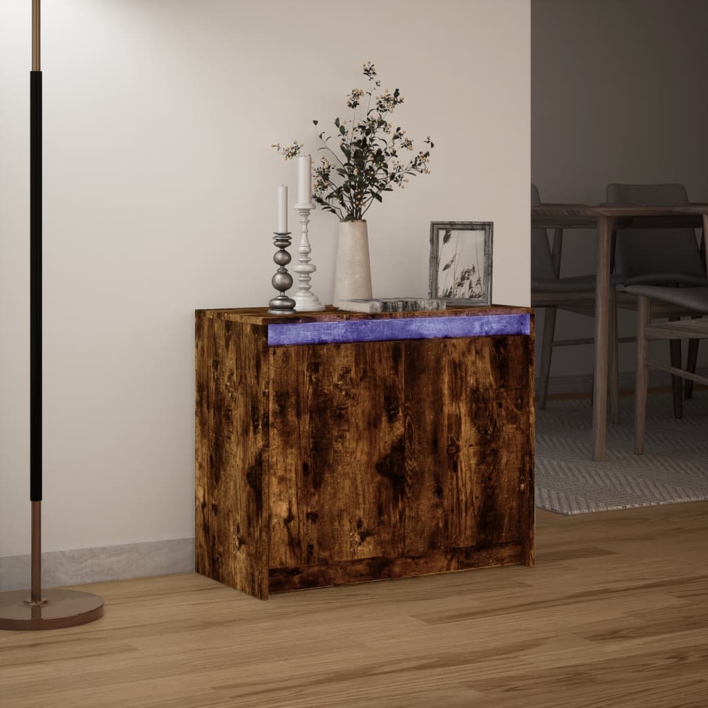 Sideboard with LED Smoked Oak 72x34x61 cm Engineered Wood