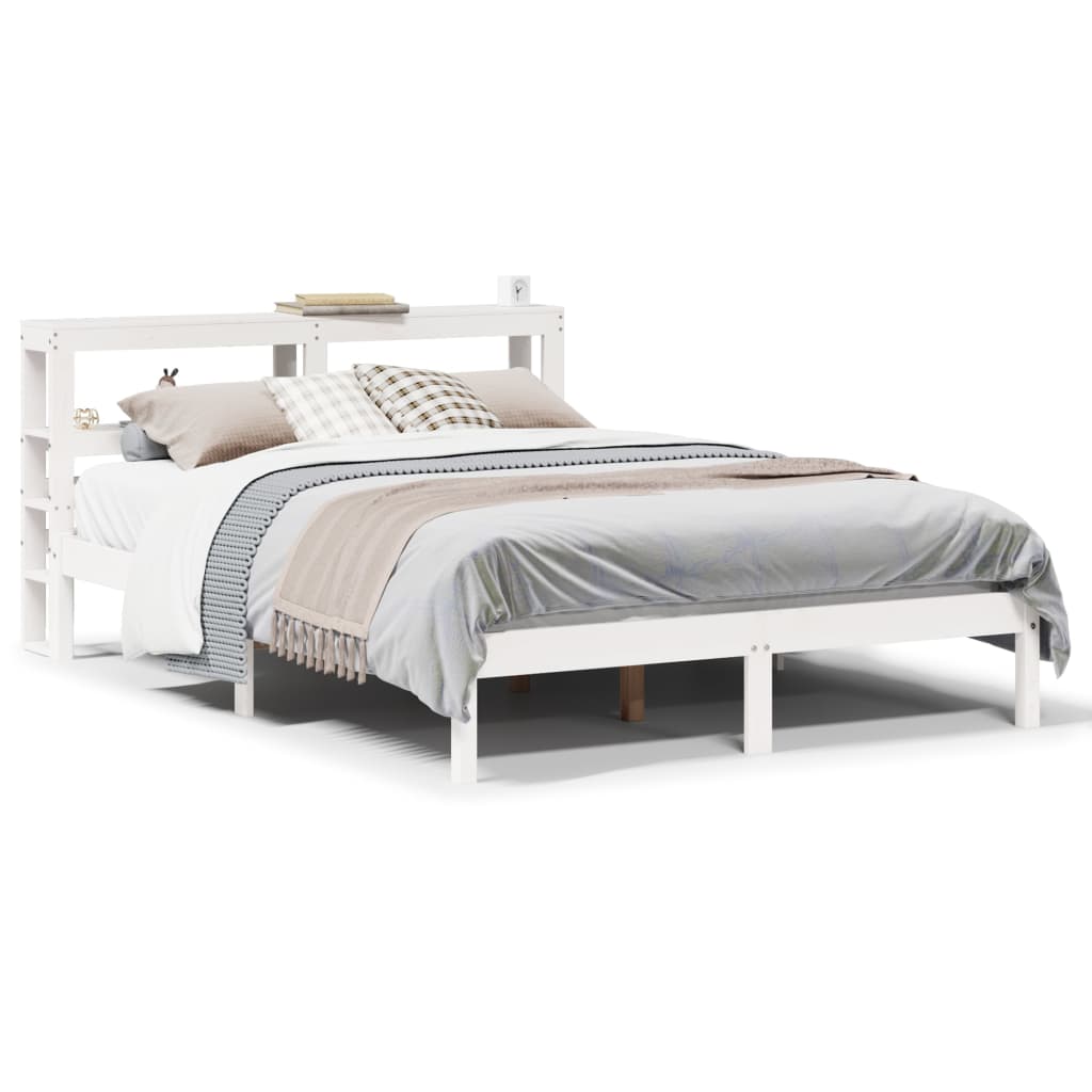 Bed Frame without Mattress White 135x190 cm Double Solid Wood Pine