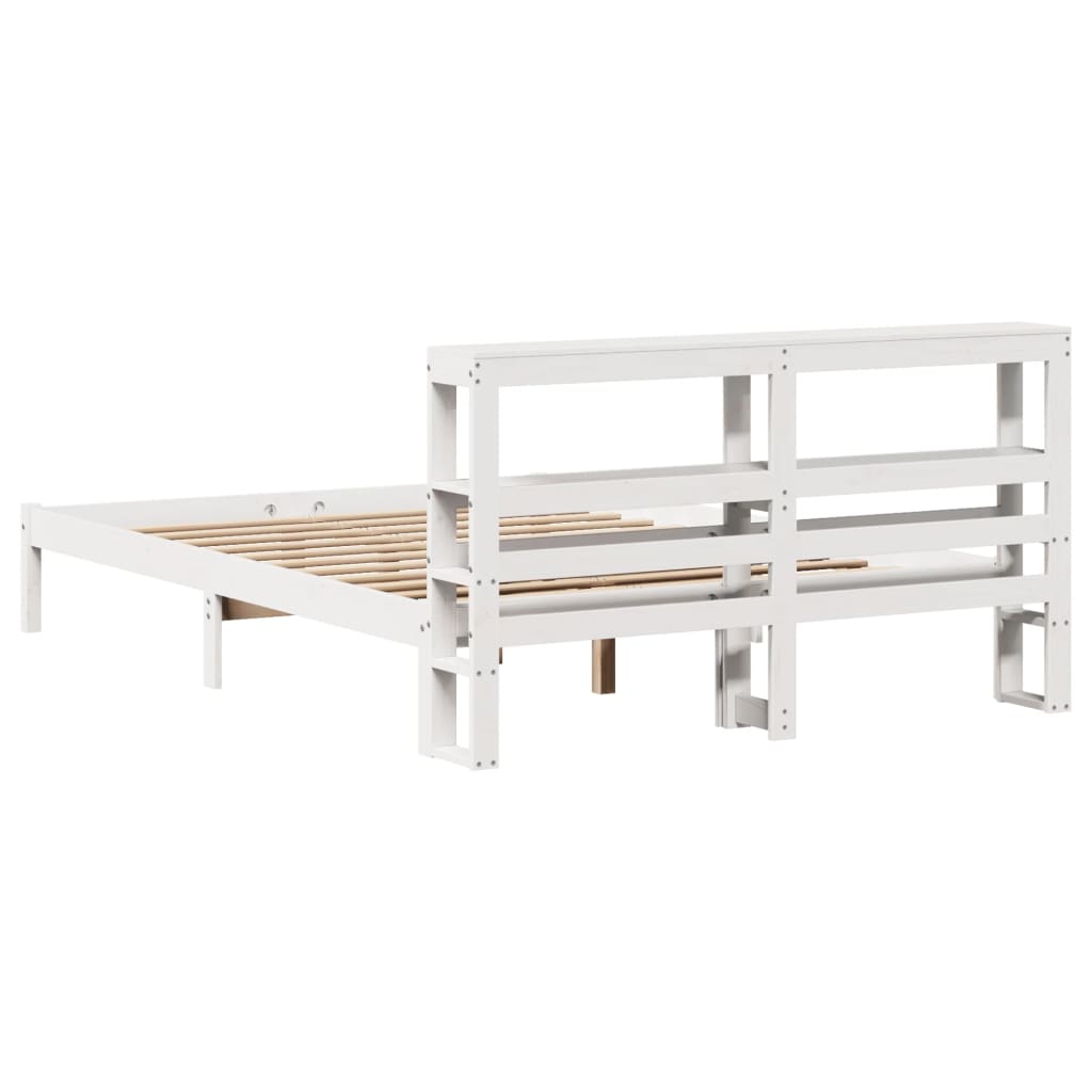 Bed Frame without Mattress White 135x190 cm Double Solid Wood Pine