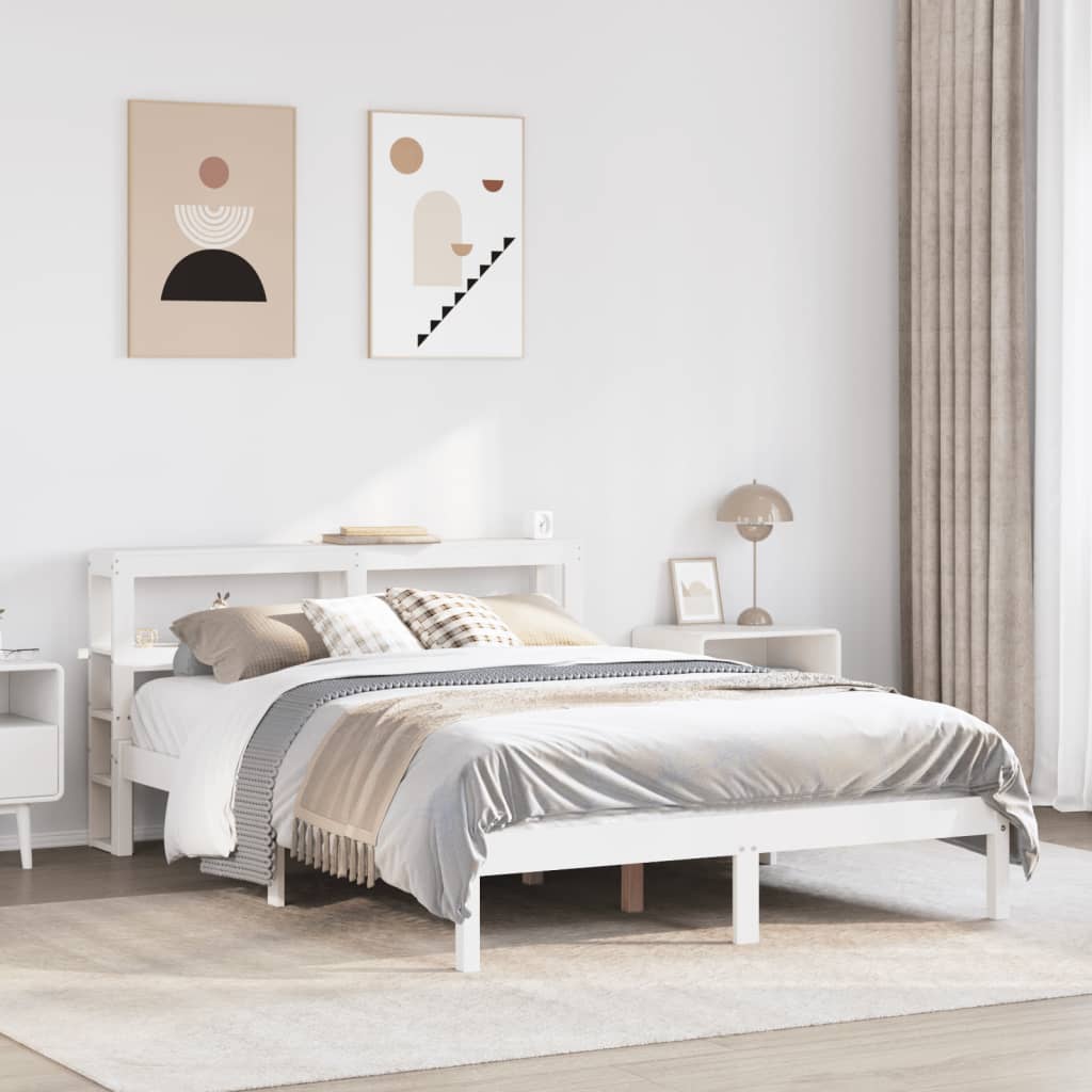 Bed Frame without Mattress White 135x190 cm Double Solid Wood Pine