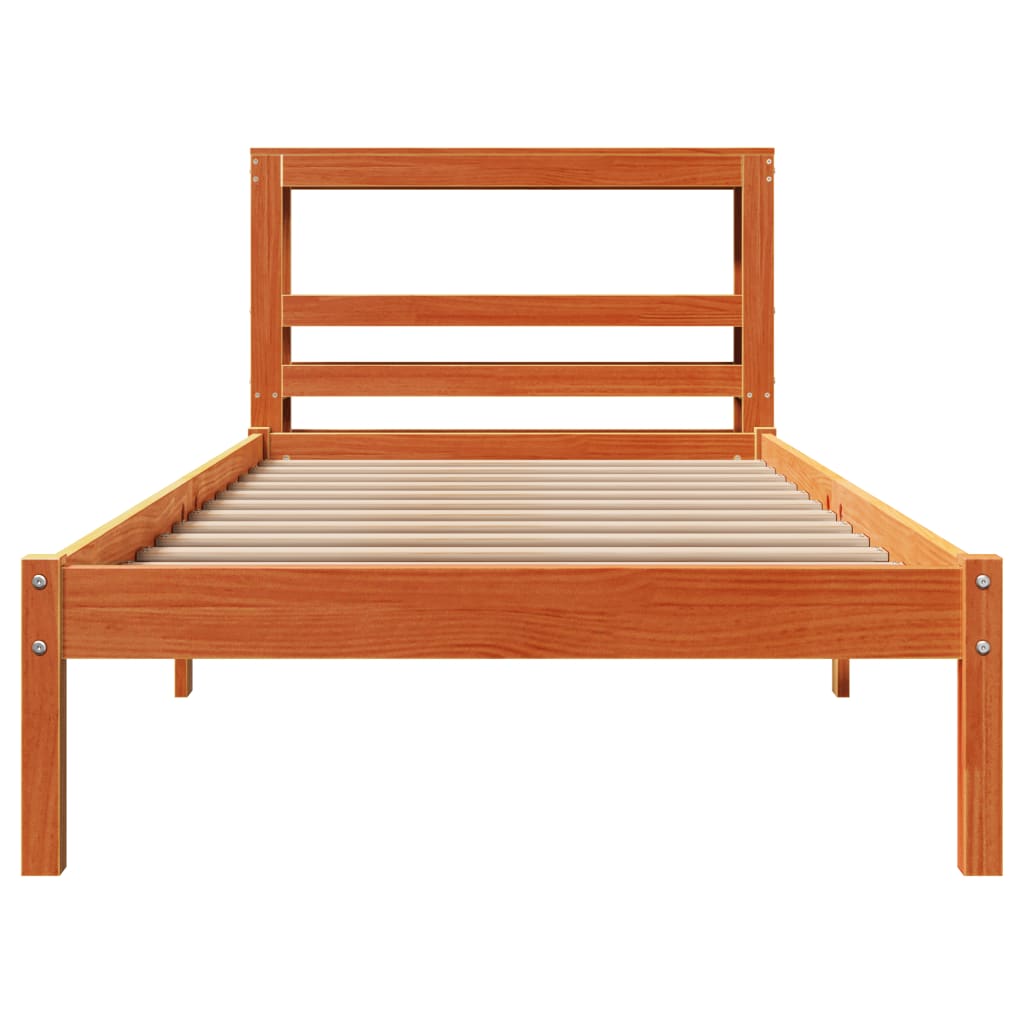 Bed Frame with Headboard without Mattress Wax Brown 75x190 cm Small Single