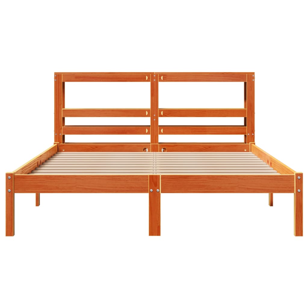 Bed Frame with Headboard without Mattress Wax Brown 135x190 cm Double