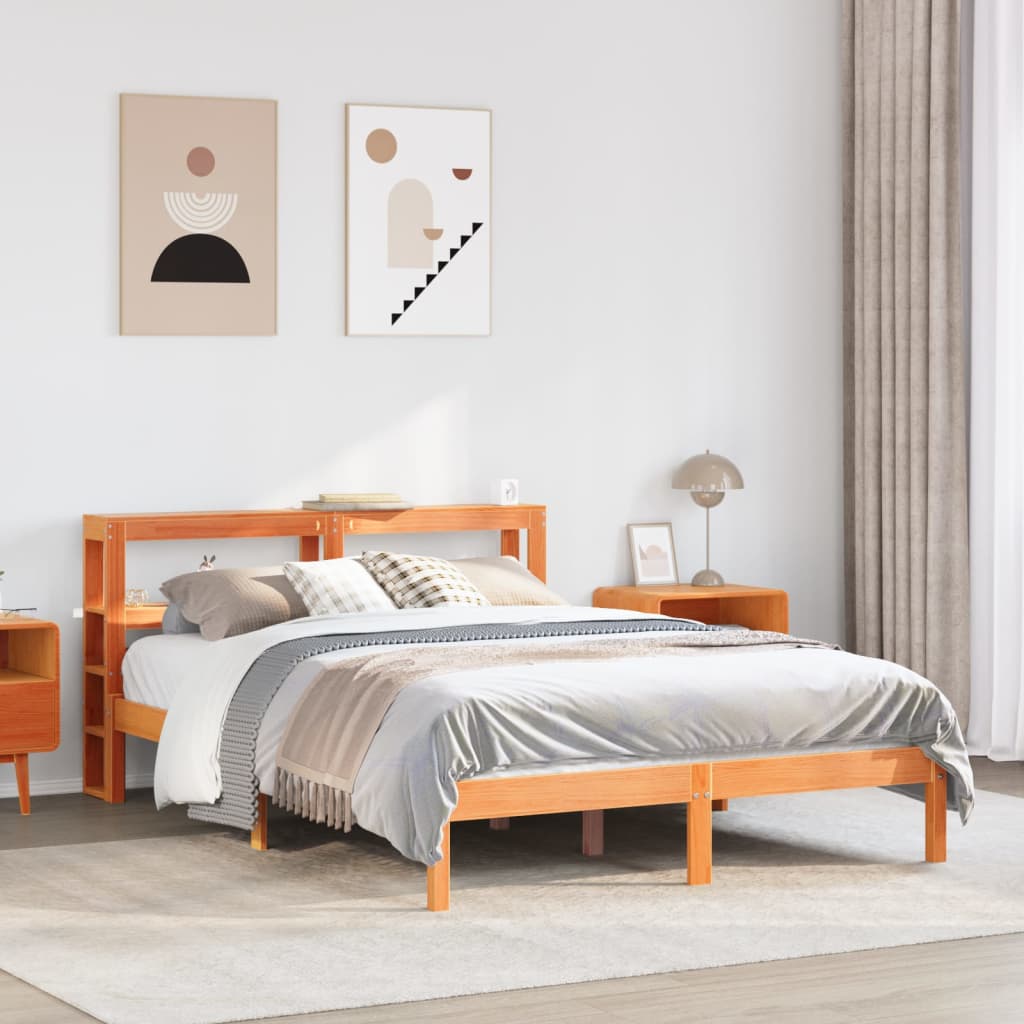Bed Frame with Headboard without Mattress Wax Brown 140x200 cm