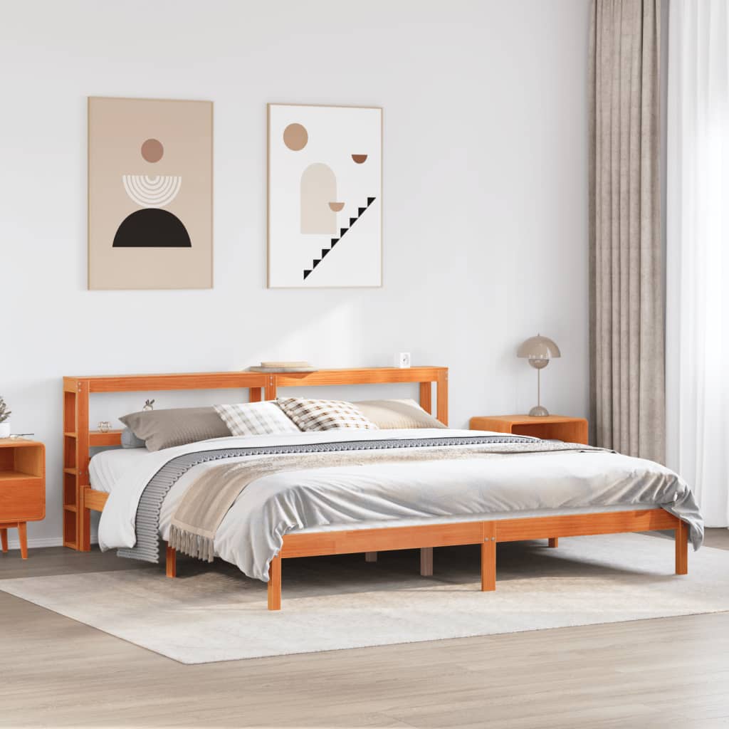 Bed Frame with Headboard without Mattress Wax Brown 200x200 cm