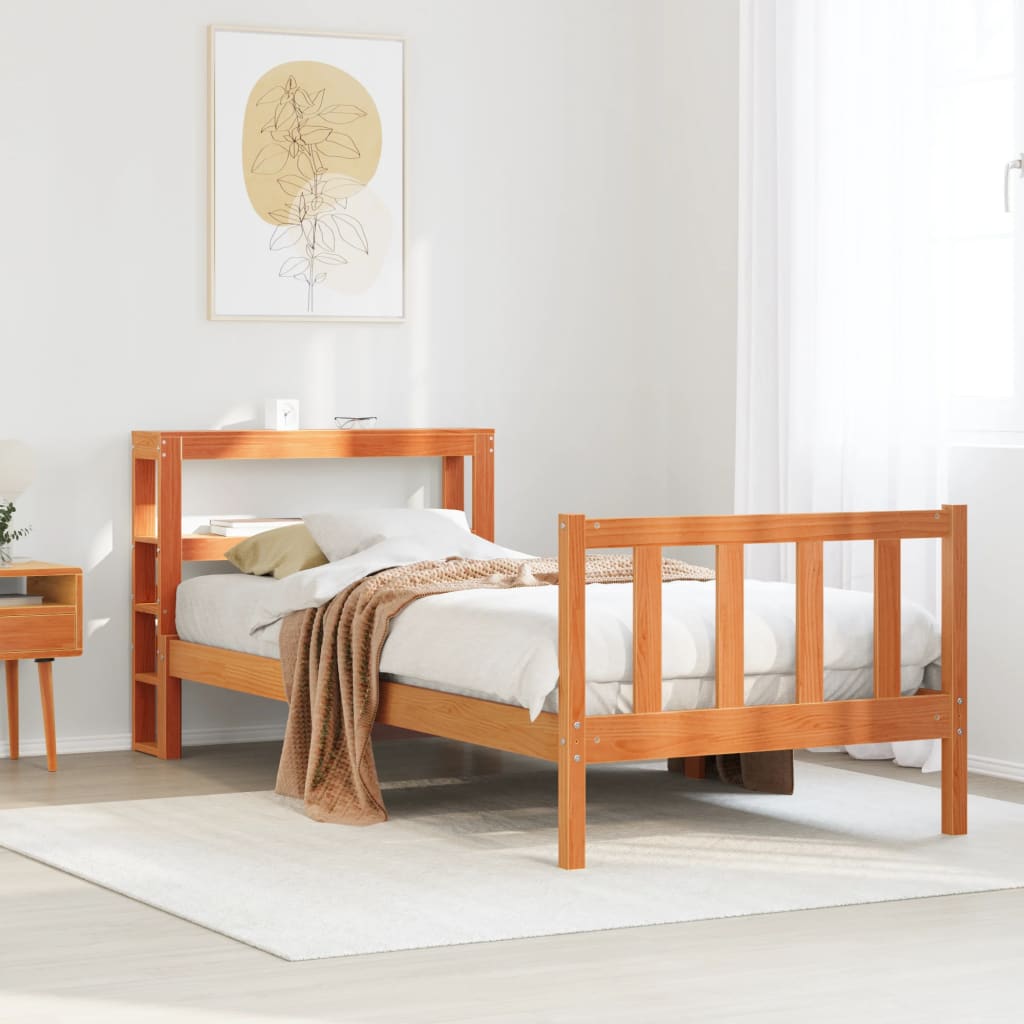 Bed Frame with Headboard without Mattress Wax Brown 75x190 cm Small Single
