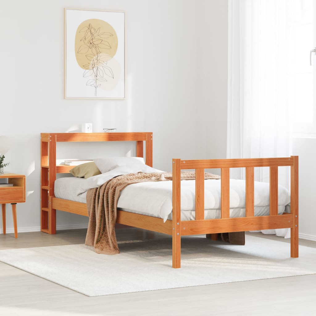 Bed Frame with Headboard without Mattress Wax Brown 90x190 cm Single