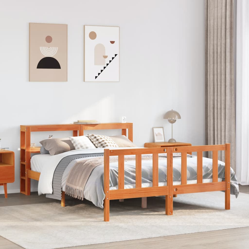 Bed Frame with Headboard without Mattress Wax Brown 135x190 cm Double