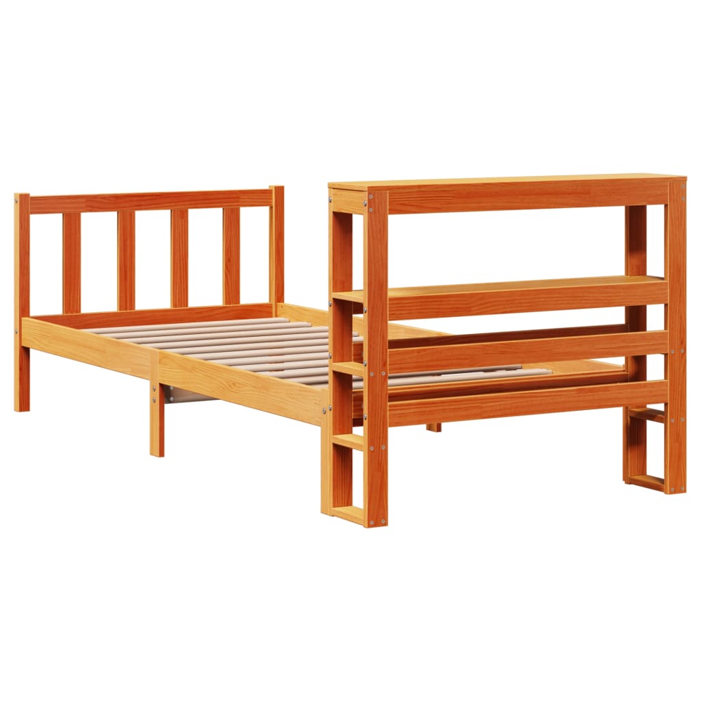 Bed Frame with Headboard without Mattress Wax Brown 100x200 cm