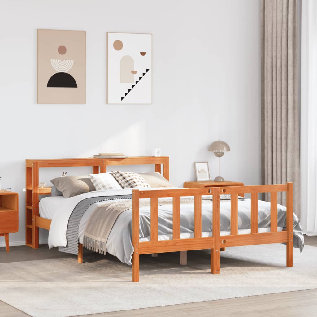 Bed Frame with Headboard without Mattress Wax Brown 140x200 cm