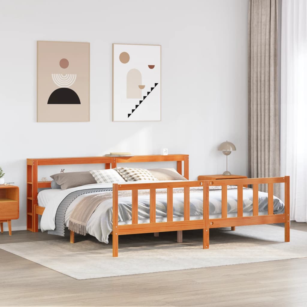 Bed Frame with Headboard without Mattress Wax Brown 200x200 cm