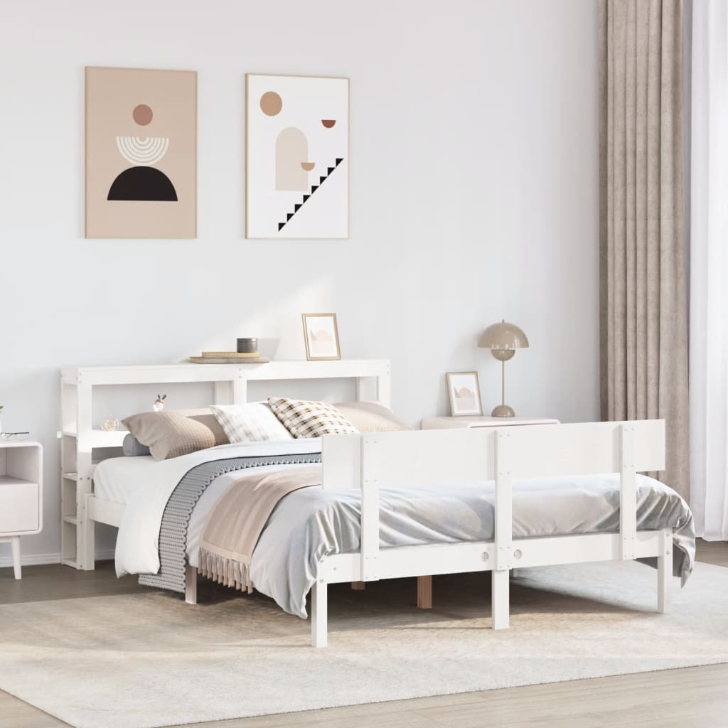 Bed Frame without Mattress White 140x190 cm Solid Wood Pine