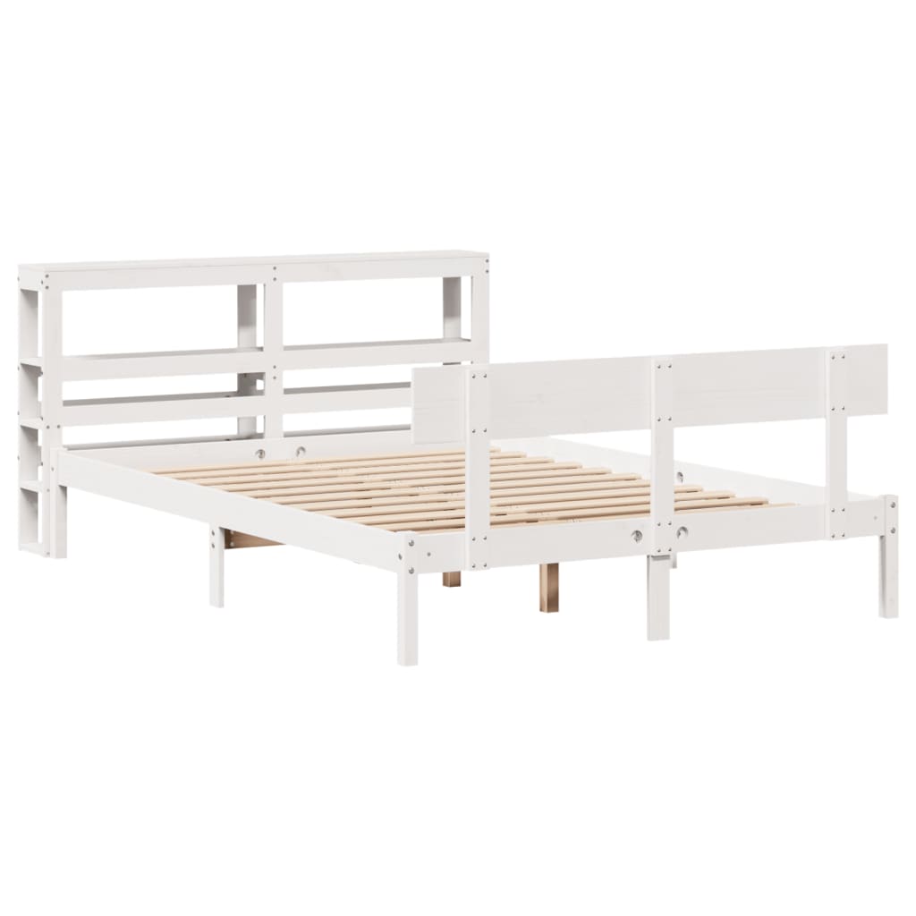 Bed Frame without Mattress White 150x200 cm King Size Solid Wood Pine