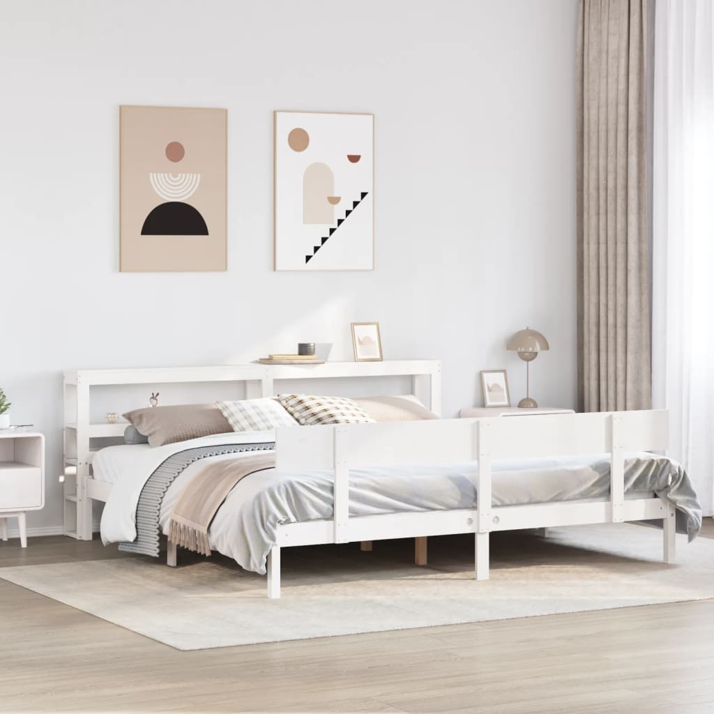 Bed Frame without Mattress White 200x200 cm Solid Wood Pine
