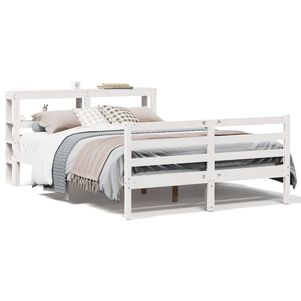 Bed Frame without Mattress White 135x190 cm Double Solid Wood Pine