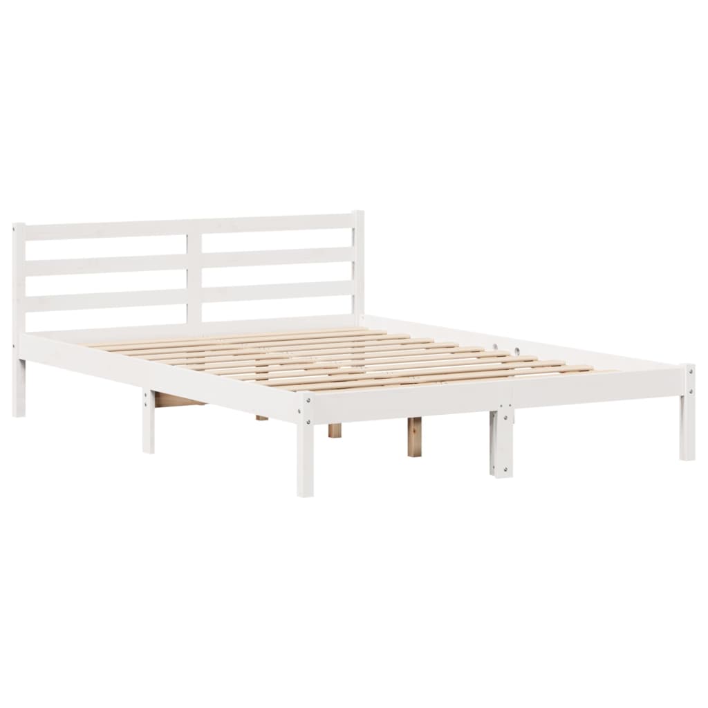 Bed Frame without Mattress White 135x190 cm Double Solid Wood Pine