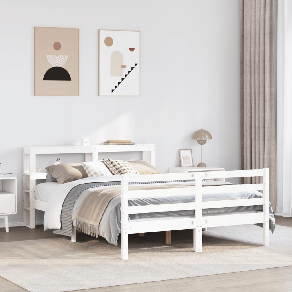 Bed Frame without Mattress White 135x190 cm Double Solid Wood Pine