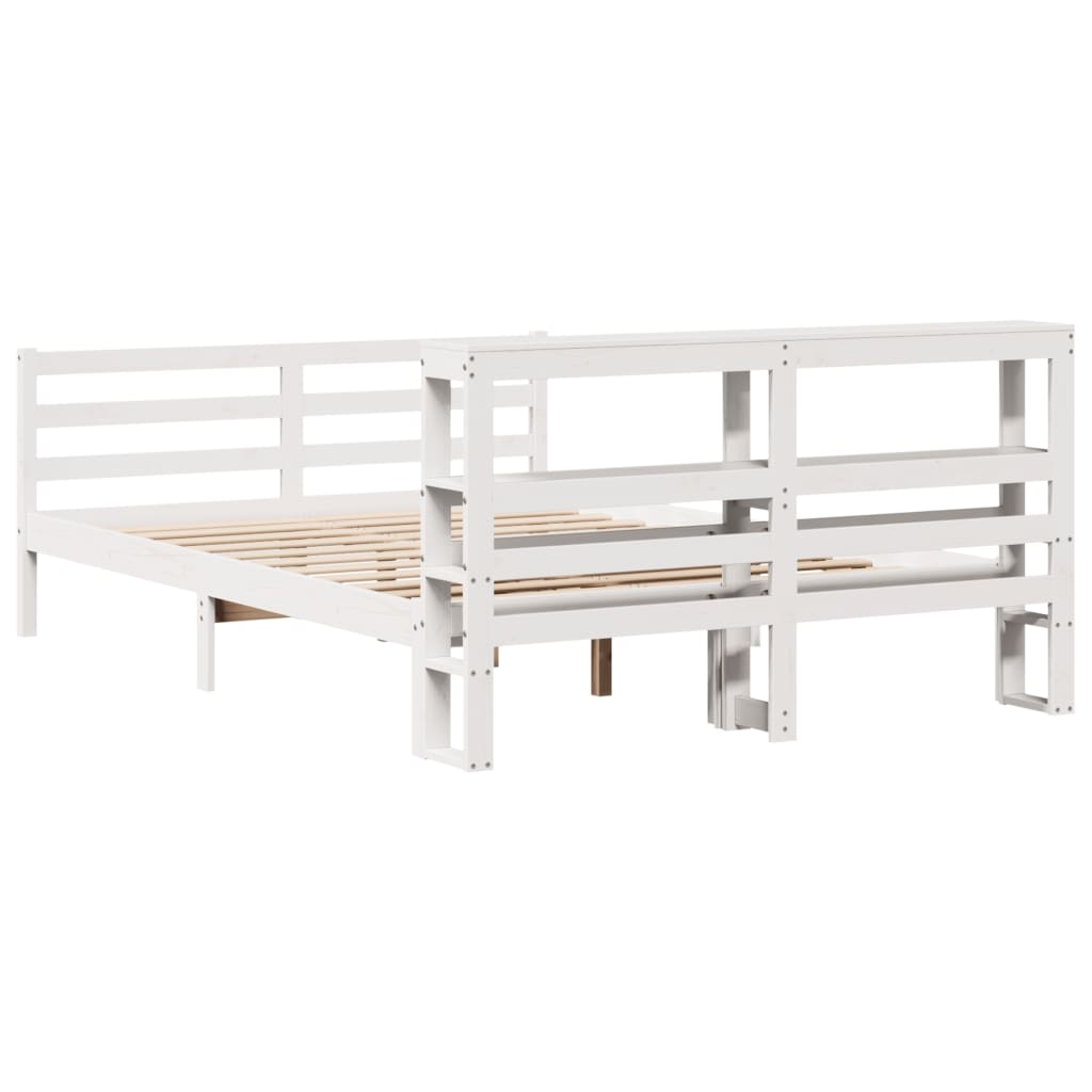 Bed Frame without Mattress White 150x200 cm King Size Solid Wood Pine