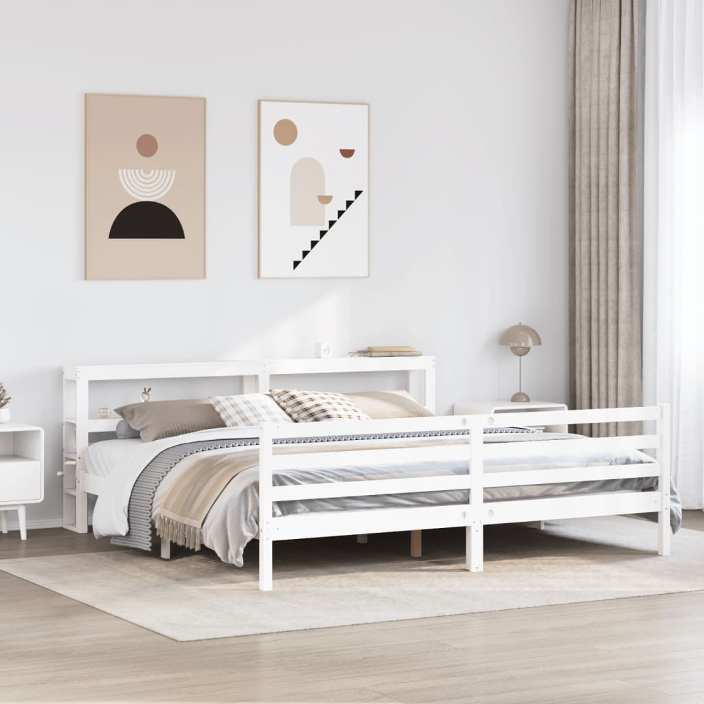 Bed Frame without Mattress White 180x200 cm Super King Solid Wood Pine
