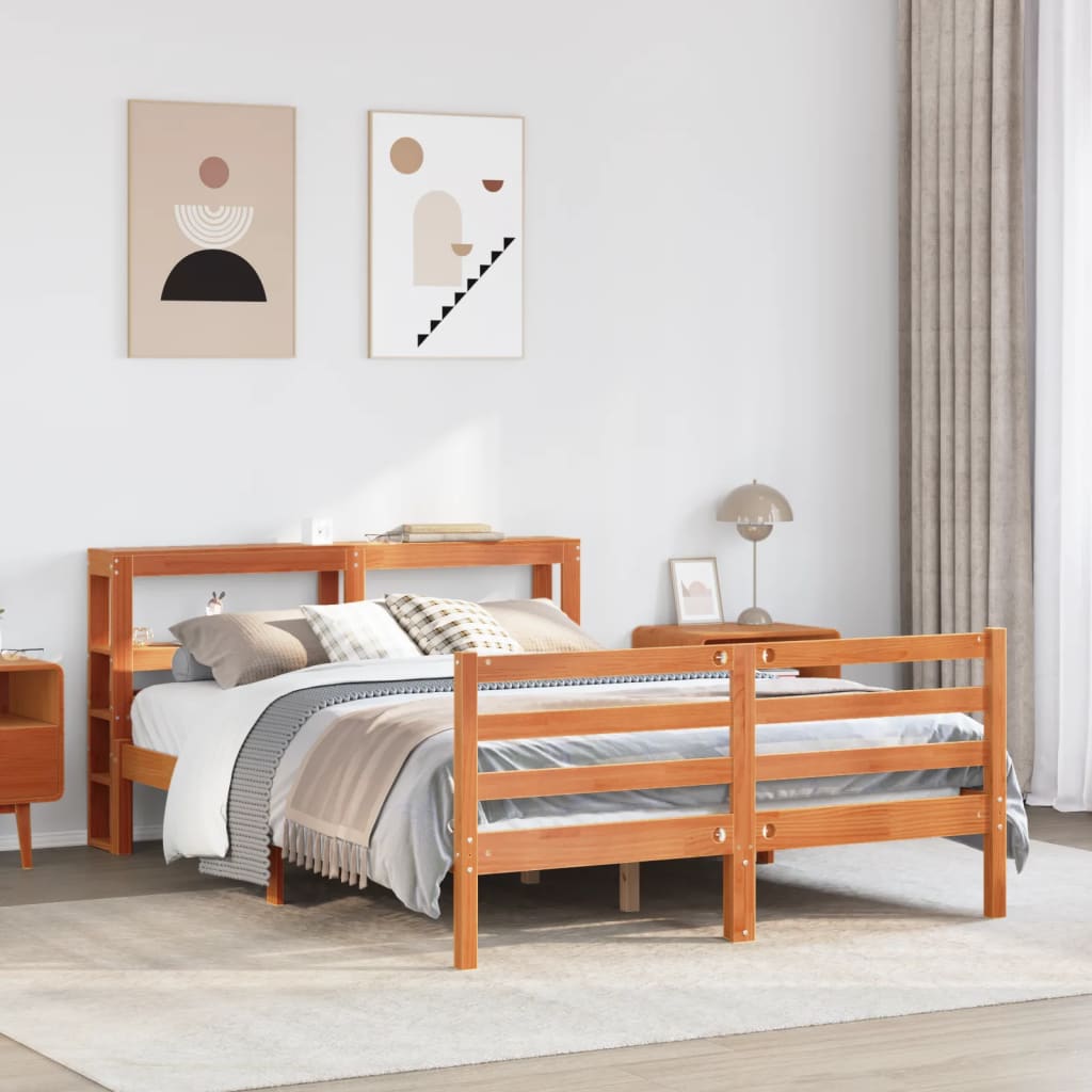 Bed Frame without Mattress Wax Brown 160x200 cm Solid Wood Pine